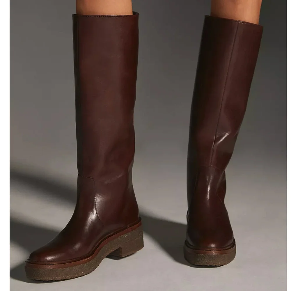 Loeffler Randall Collins Boots Knee High Espresso Brown Leather Sz 9